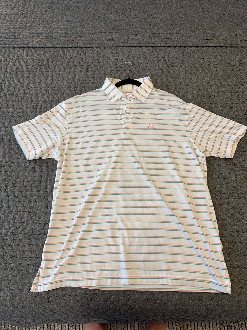 Rhoback White Polo with Pink and Green Stripes